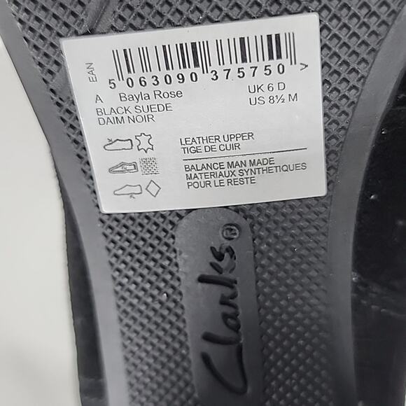 CLARKS BAYLA ROSE LEATHER SUEDE BLACK BOOTIES ALMOND TOE LADIES SIZE 8.5 NWOB - Picture 16 of 16